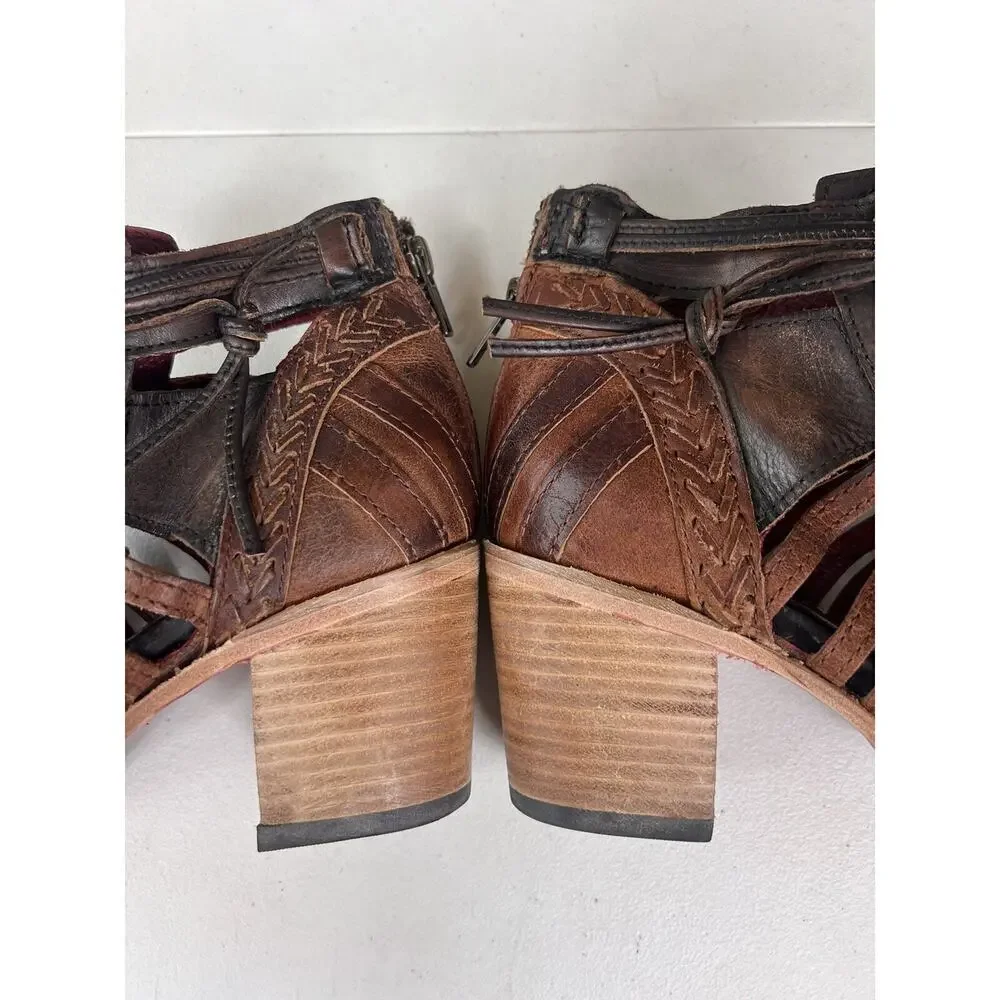 Freebird By Steven Wazee Leather Sandal Heel Booties Womens Size 7 Distressed - Picture 4 of 15
